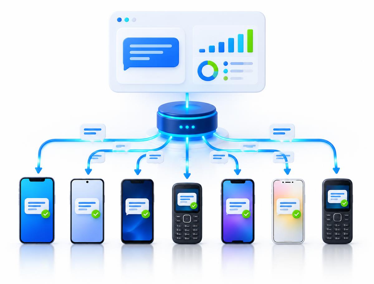 SMS campaign messages routed securely to smartphones and feature phones